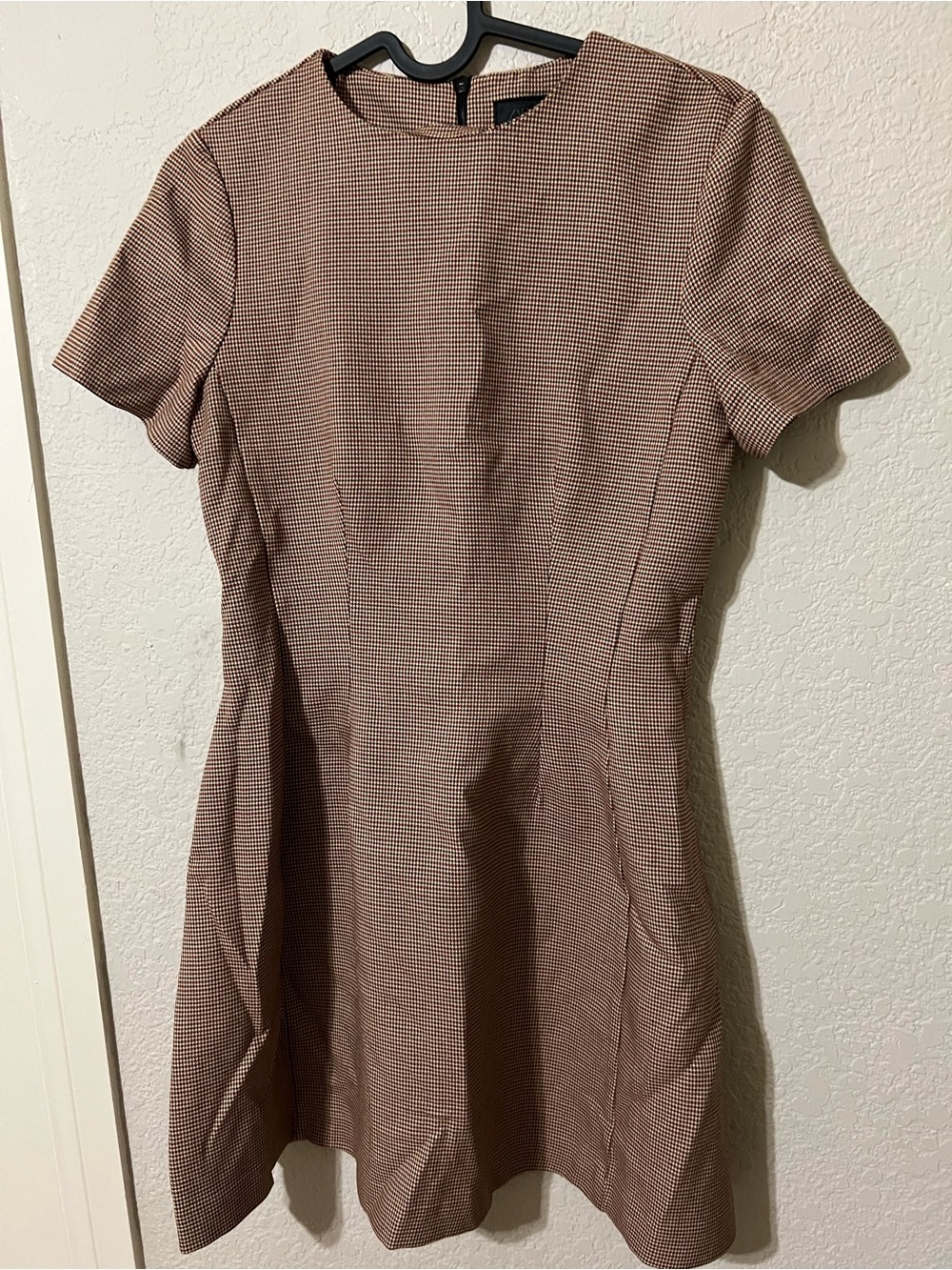 Zara Brown Tiny Check Midi Dress